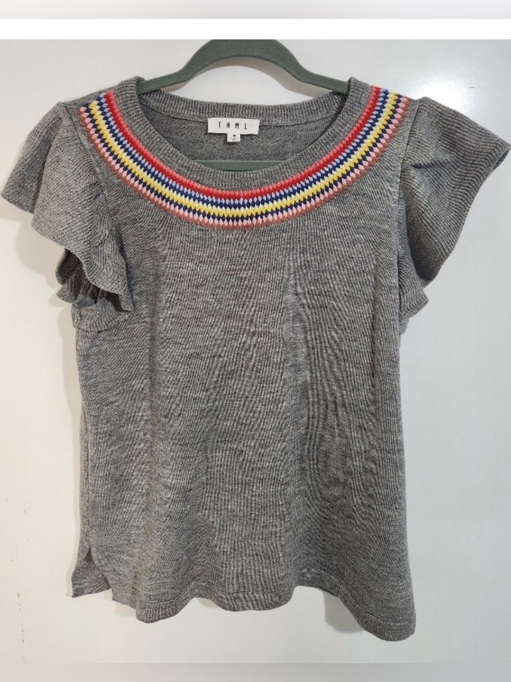 THML Gray Sweater with Multicolor Trim